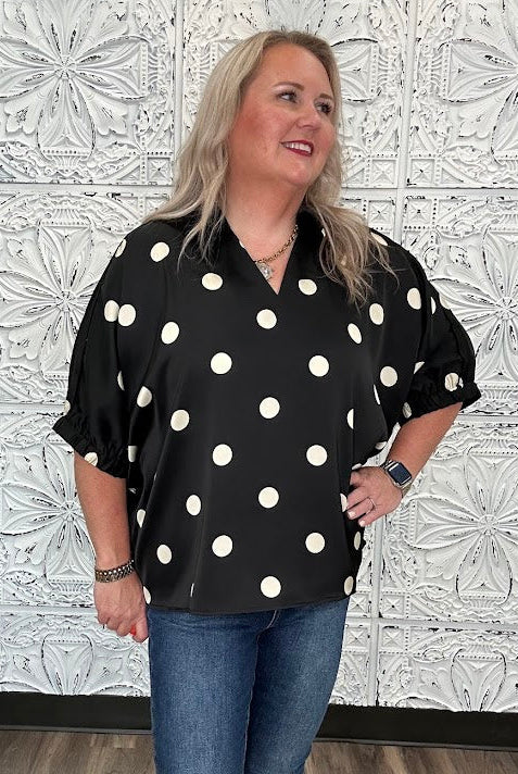 Satin Polka Dot Collared Blouse