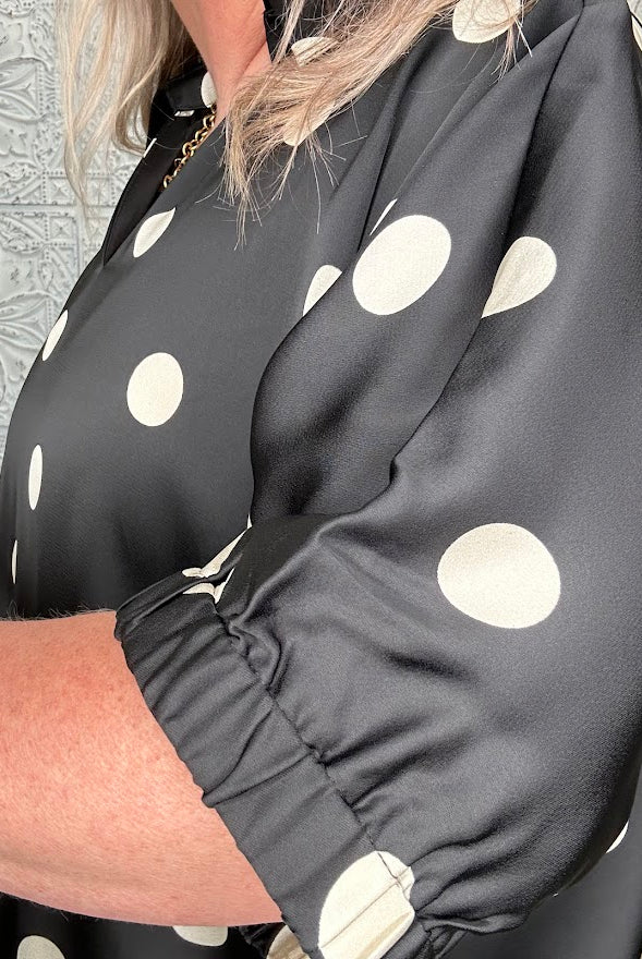 Satin Polka Dot Collared Blouse