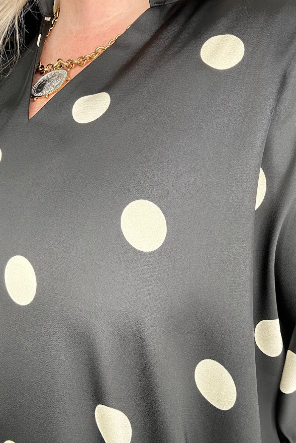 Satin Polka Dot Collared Blouse