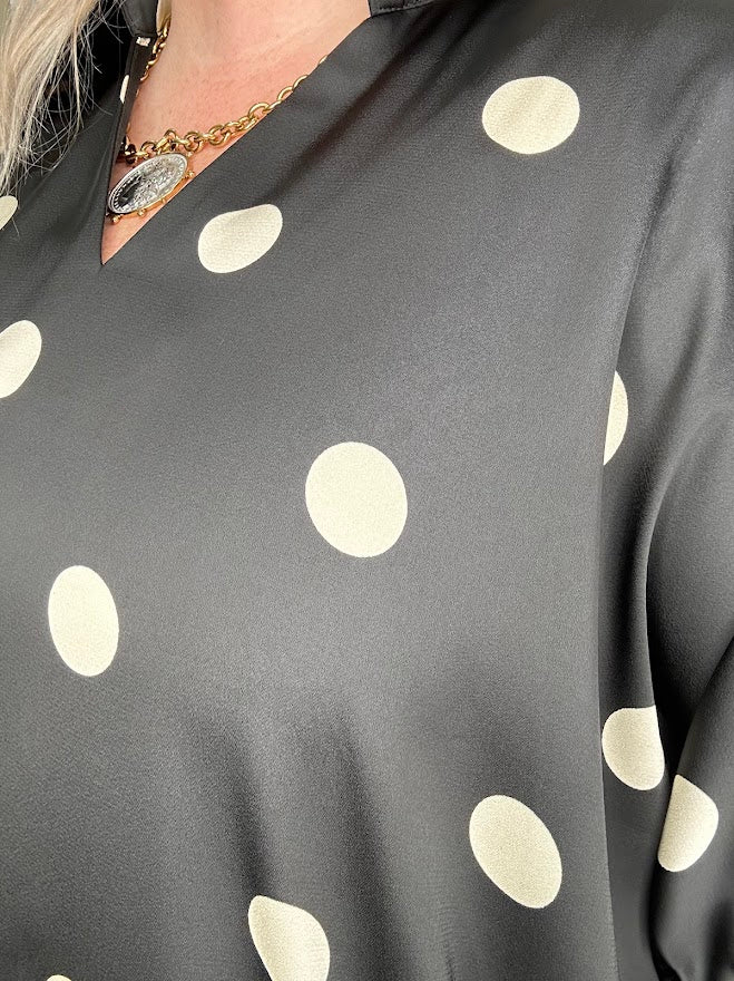 Satin Polka Dot Collared Blouse