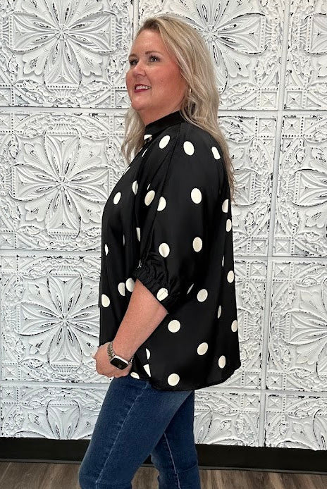 Satin Polka Dot Collared Blouse