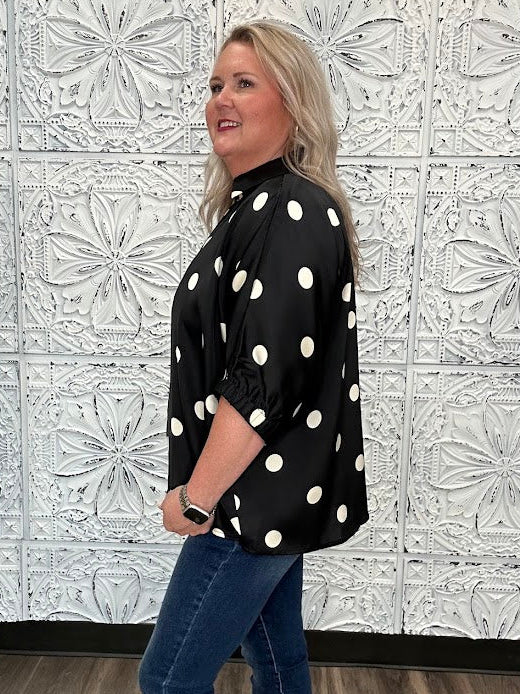 Satin Polka Dot Collared Blouse