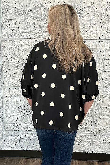 Satin Polka Dot Collared Blouse