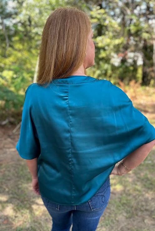 Satin V-Neck 3/4 Sleeve Blouse