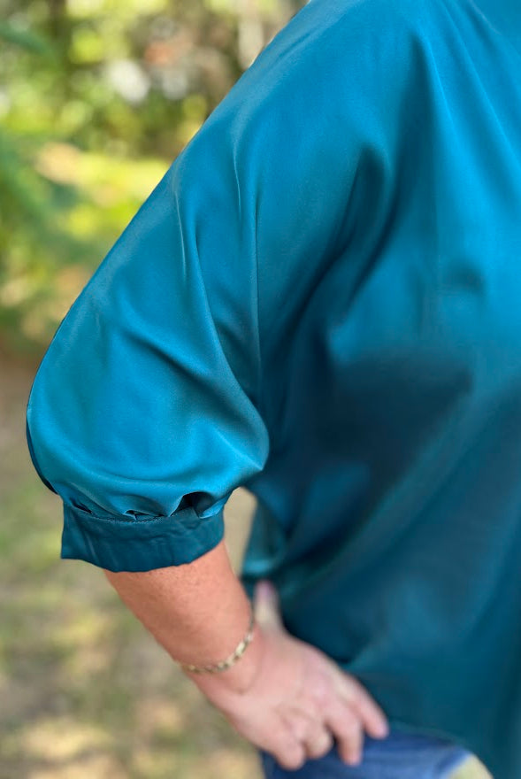 Satin V-Neck 3/4 Sleeve Blouse