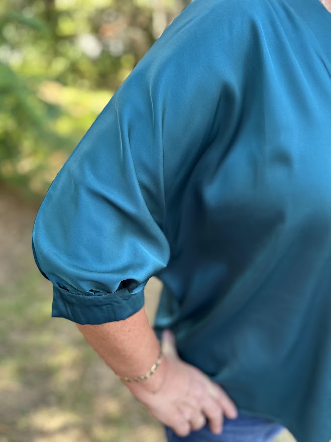 Satin V-Neck 3/4 Sleeve Blouse