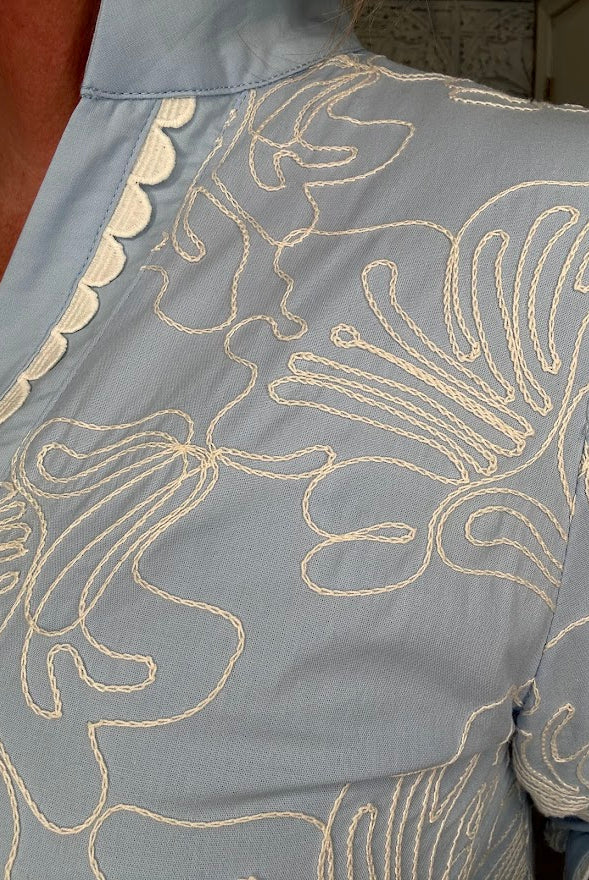 Scallop Trim Embroidered Shift Dress