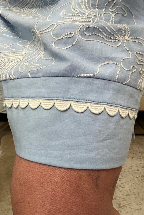 Scallop Trim Embroidered Shift Dress