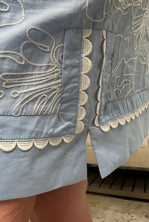 Scallop Trim Embroidered Shift Dress