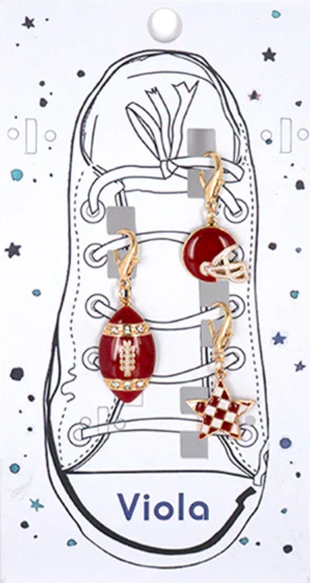 football shoe charms, crimson shoe charms, game day accessories, sneaker charms, football helmet charm, tailgate shoe charms, crimson gameday jewelry, shoe charm set