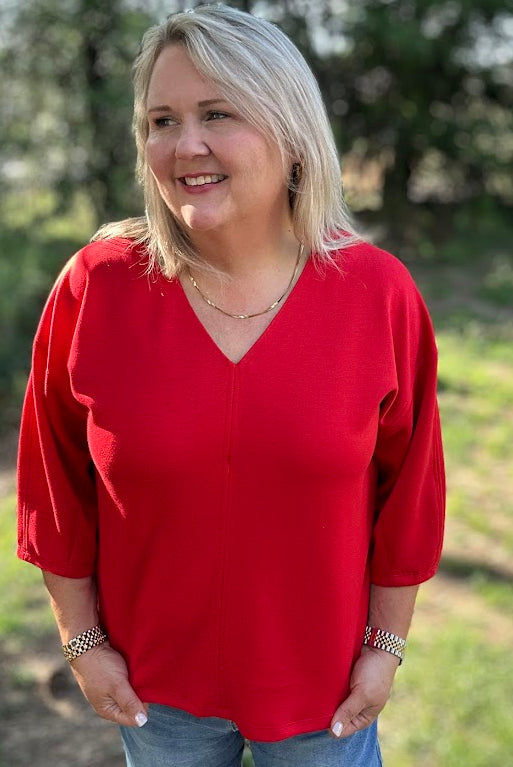 Soft Texture V-Neck Drop Shoulder Top