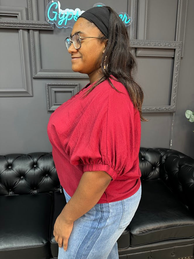 dolman sleeve top, V-neck blouse, trenza detail shirt, lightweight woven top, rayon nylon blend blouse, everyday casual top, Gypsy River Apparel