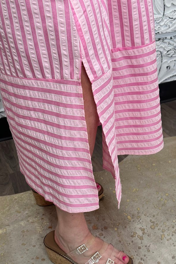 Stripe Puff Sleeve Midi Dress