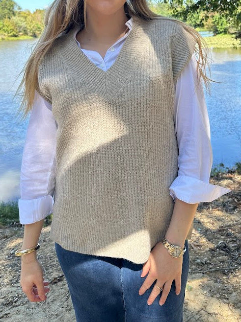 sweater vest, knit vest, v-neck sweater vest, layering piece, boutique knitwear, neutral sweater vest, fall layering top, ribbed vest, sleeveless sweater, casual chic vest
