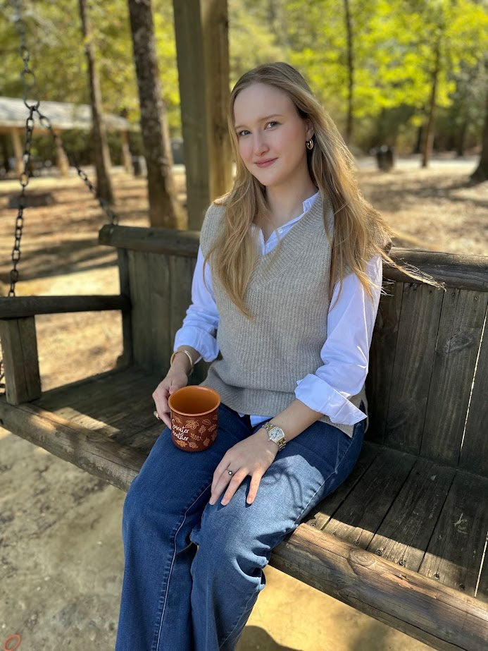 sweater vest, knit vest, v-neck sweater vest, layering piece, boutique knitwear, neutral sweater vest, fall layering top, ribbed vest, sleeveless sweater, casual chic vest