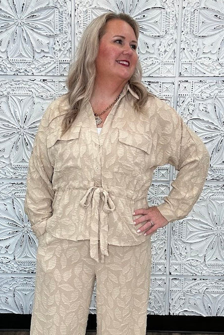 Textured Jacquard Utility Tie-Waist Blouse