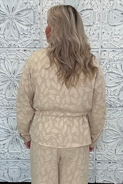 Textured Jacquard Utility Tie-Waist Blouse