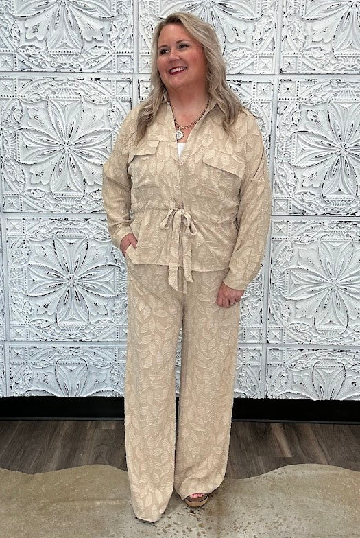 Textured Jacquard Utility Tie-Waist Blouse