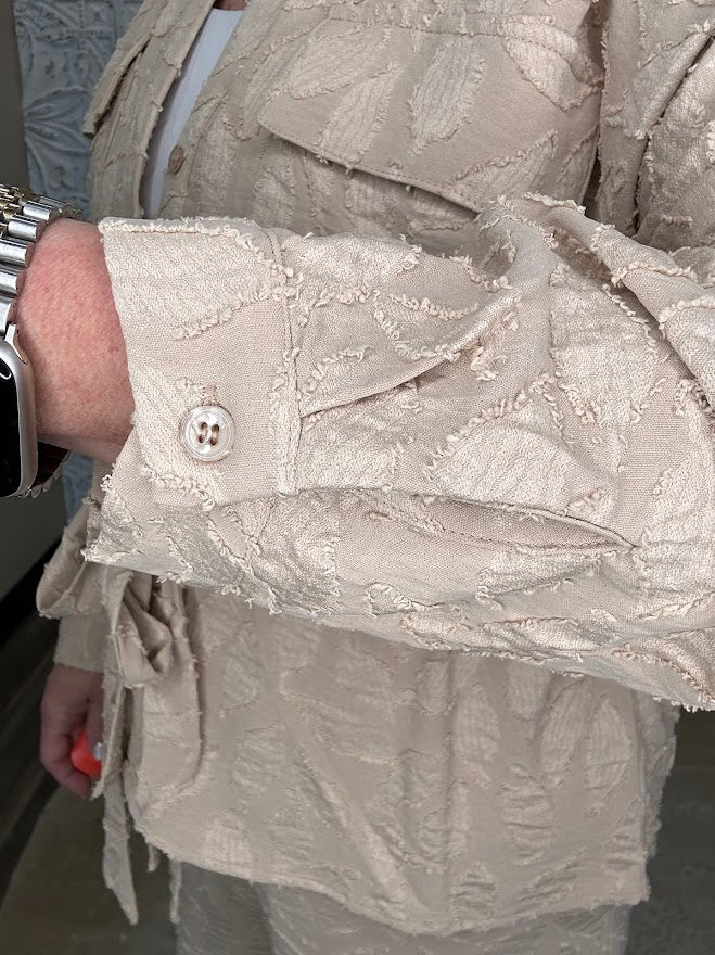 Textured Jacquard Utility Tie-Waist Blouse