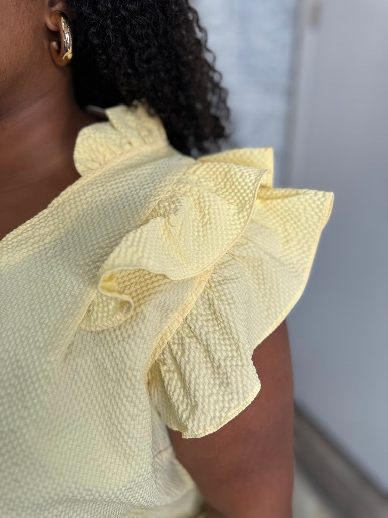 Textured Ruffle Sleeve V-Neck Blouse