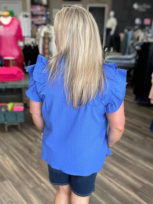 Textured Ruffle Sleeve V-Neck Blouse