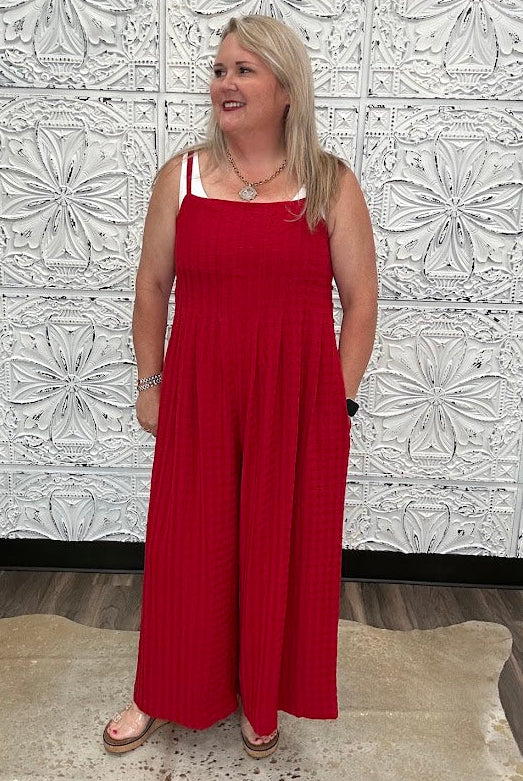 Textured Wide Leg Sleeveless Jumpsuit