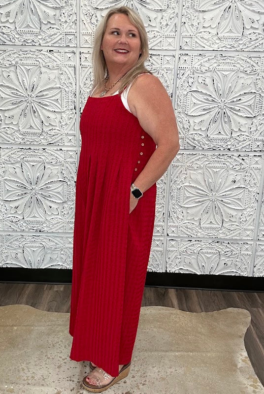 Textured Wide Leg Sleeveless Jumpsuit