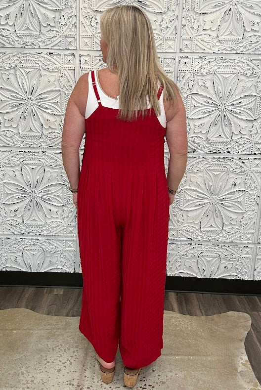 Textured Wide Leg Sleeveless Jumpsuit