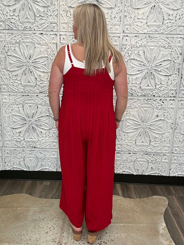 Textured Wide Leg Sleeveless Jumpsuit