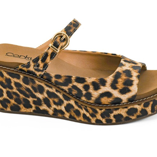 Corkys wedges, platform wedge sandals, leopard wedge sandals, neutral wedge shoes, Corkys Treat Yourself, women’s dressy wedges