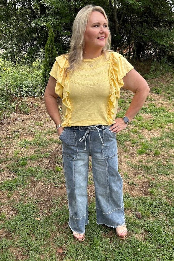 Trendy Wide Leg Drawstring Pants