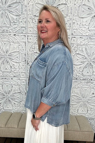 Washed Chambray Button Down Top