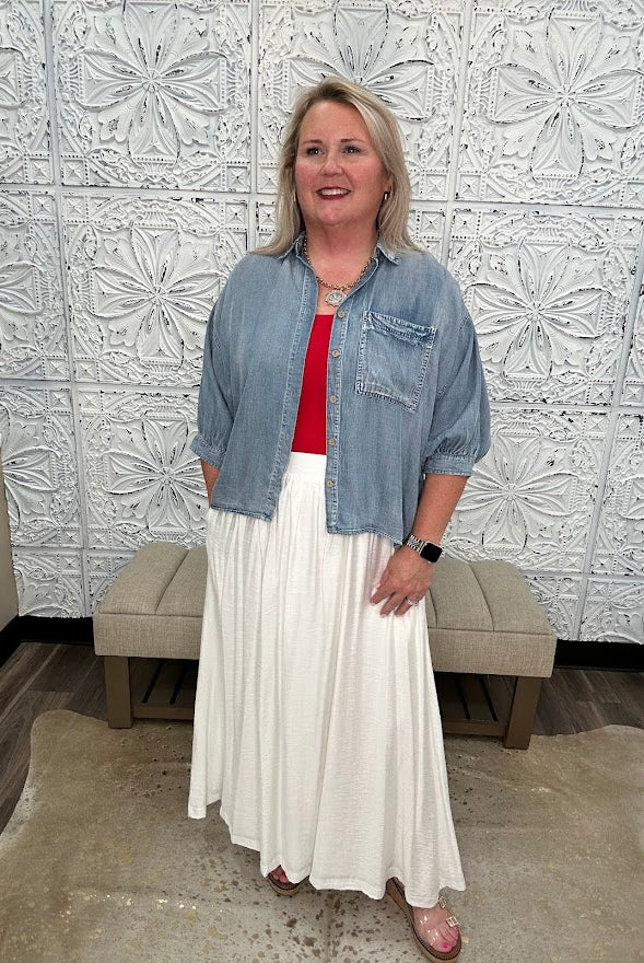 Washed Chambray Button Down Top