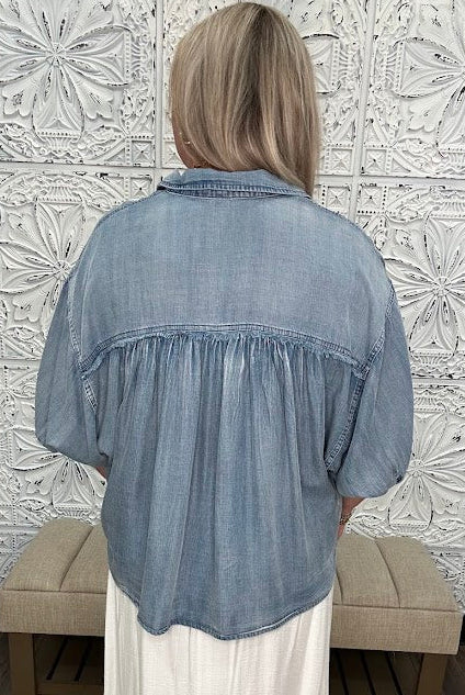 Washed Chambray Button Down Top