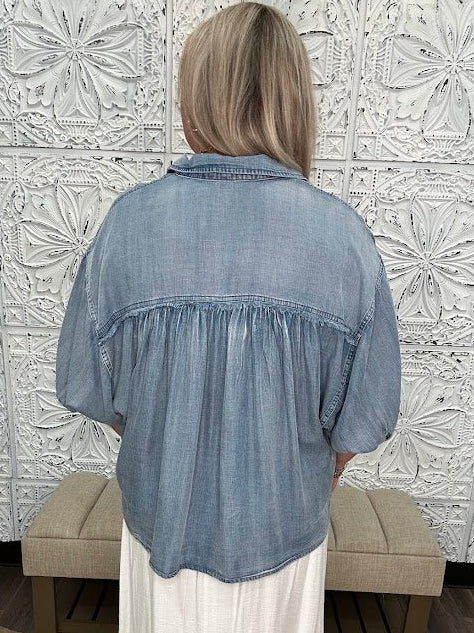 Washed Chambray Button Down Top