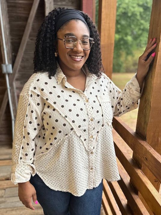 Washed Cotton Gauze Mixed Polka Dot Shirt