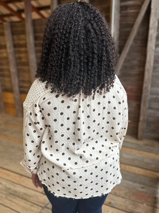 Washed Cotton Gauze Mixed Polka Dot Shirt