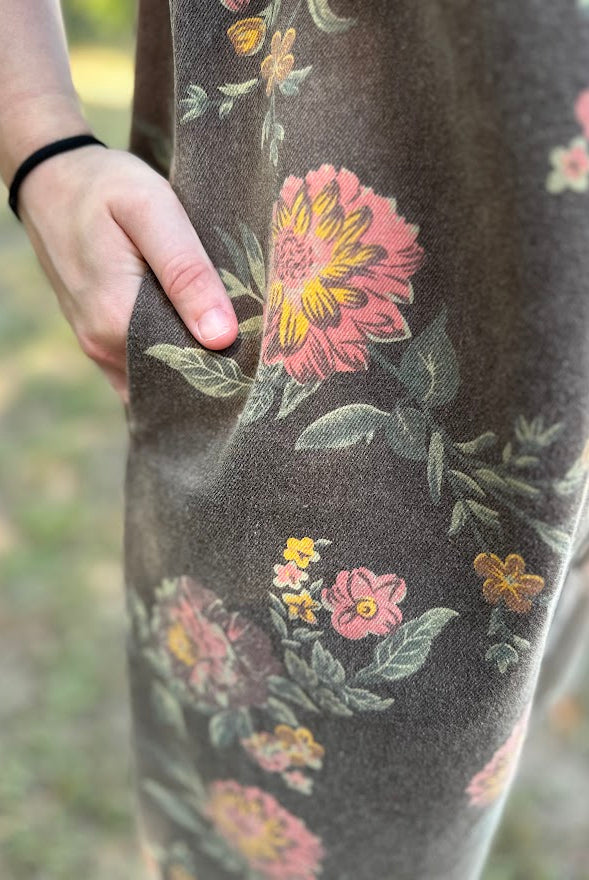 Washed Floral Denim Button-Down Dress