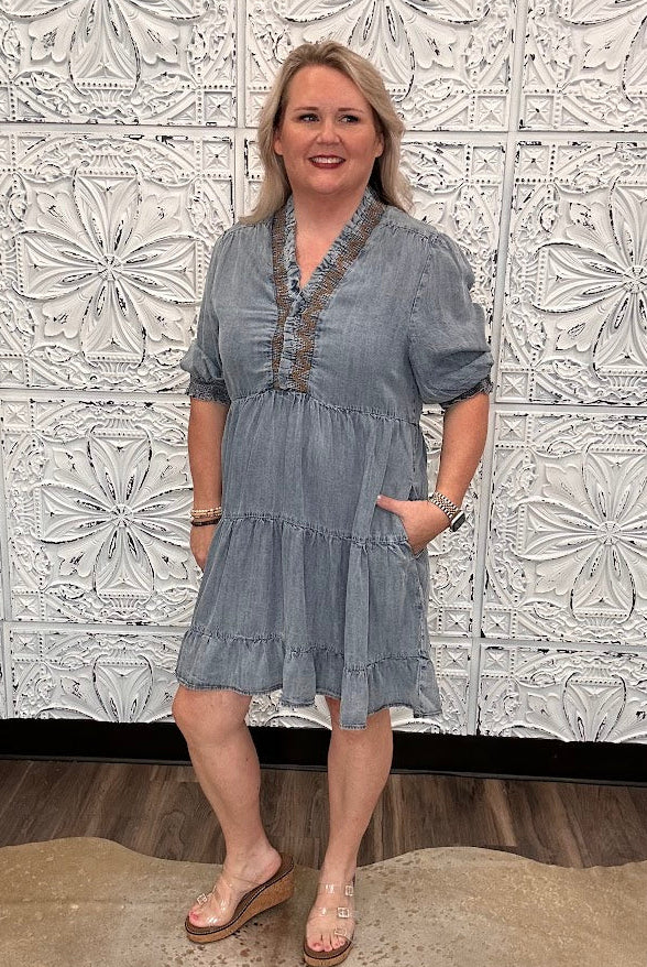 Washed Tencel Tiered Denim Dress