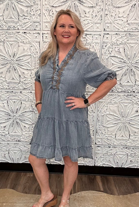 Washed Tencel Tiered Denim Dress