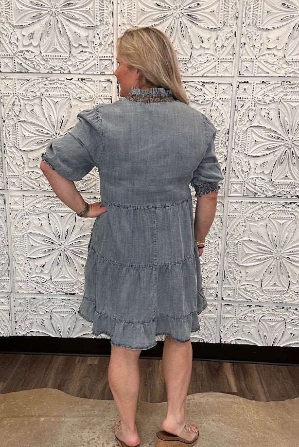 Washed Tencel Tiered Denim Dress