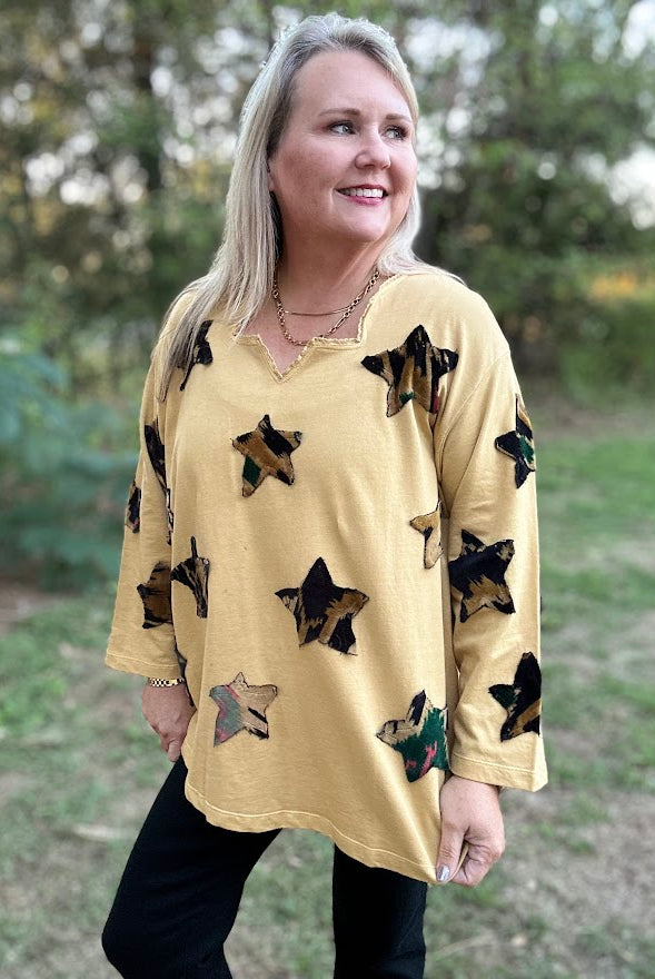 Wild About Stars Patchwork V-Neck Top