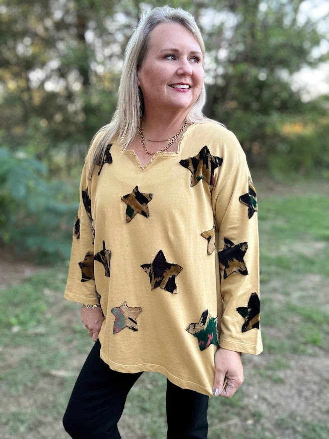 Wild About Stars Patchwork V-Neck Top