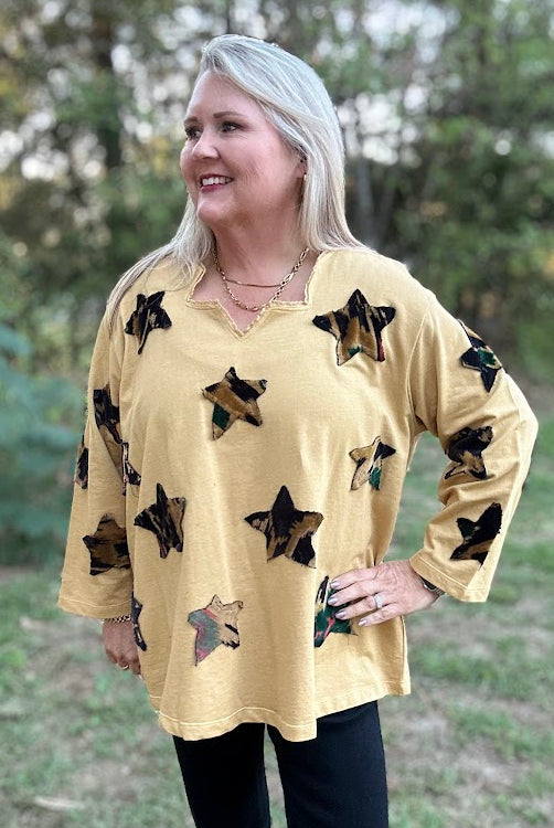 Wild About Stars Patchwork V-Neck Top