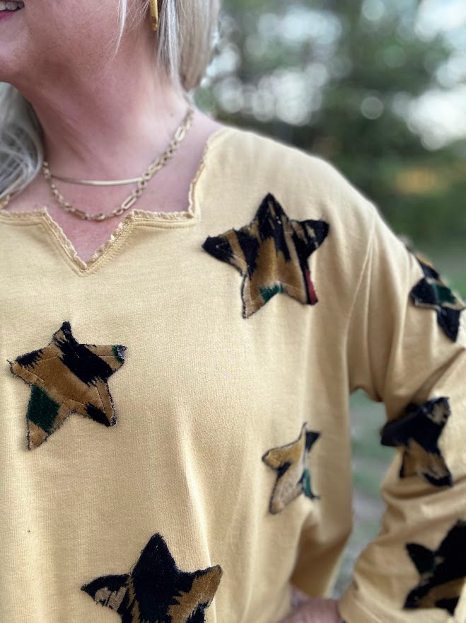 Wild About Stars Patchwork V-Neck Top