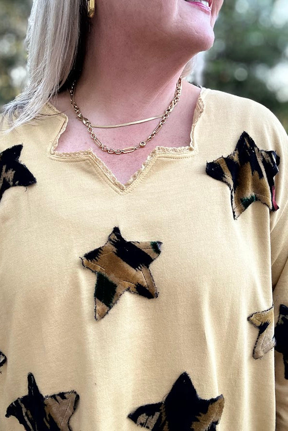 Wild About Stars Patchwork V-Neck Top