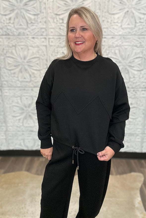 Zigzag Seam Drawstring Hem Sweatshirt