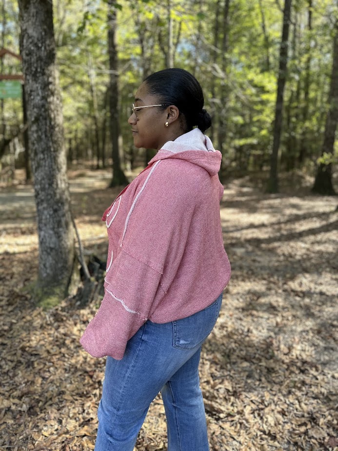 bow hoodie, embroidered sweatshirt, oversized pullover, boxy hoodie, rope bow detail, women’s casual hoodie, textured herringbone hoodie, comfy fall sweatshirt, girly hoodie, trendy casual pullover, cotton blend hoodie, everyday loungewear