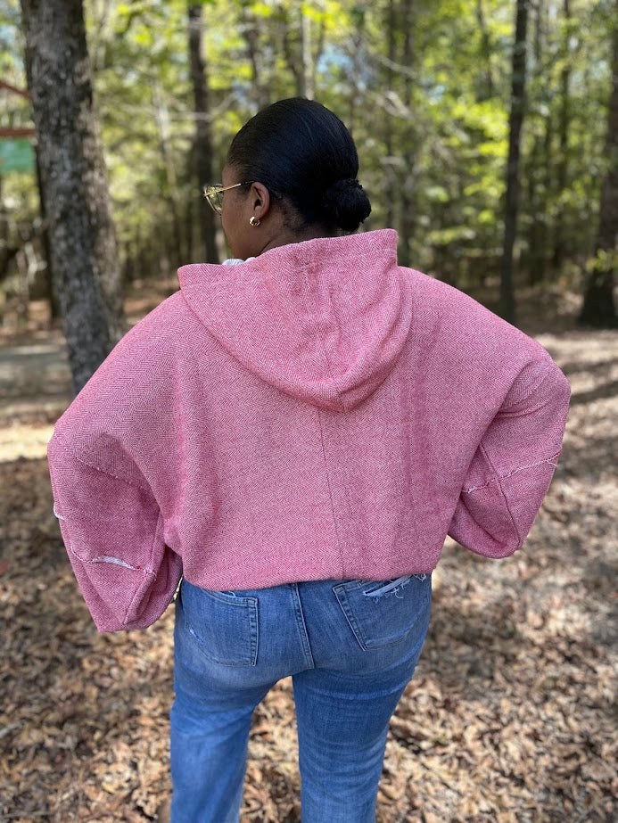 bow hoodie, embroidered sweatshirt, oversized pullover, boxy hoodie, rope bow detail, women’s casual hoodie, textured herringbone hoodie, comfy fall sweatshirt, girly hoodie, trendy casual pullover, cotton blend hoodie, everyday loungewear