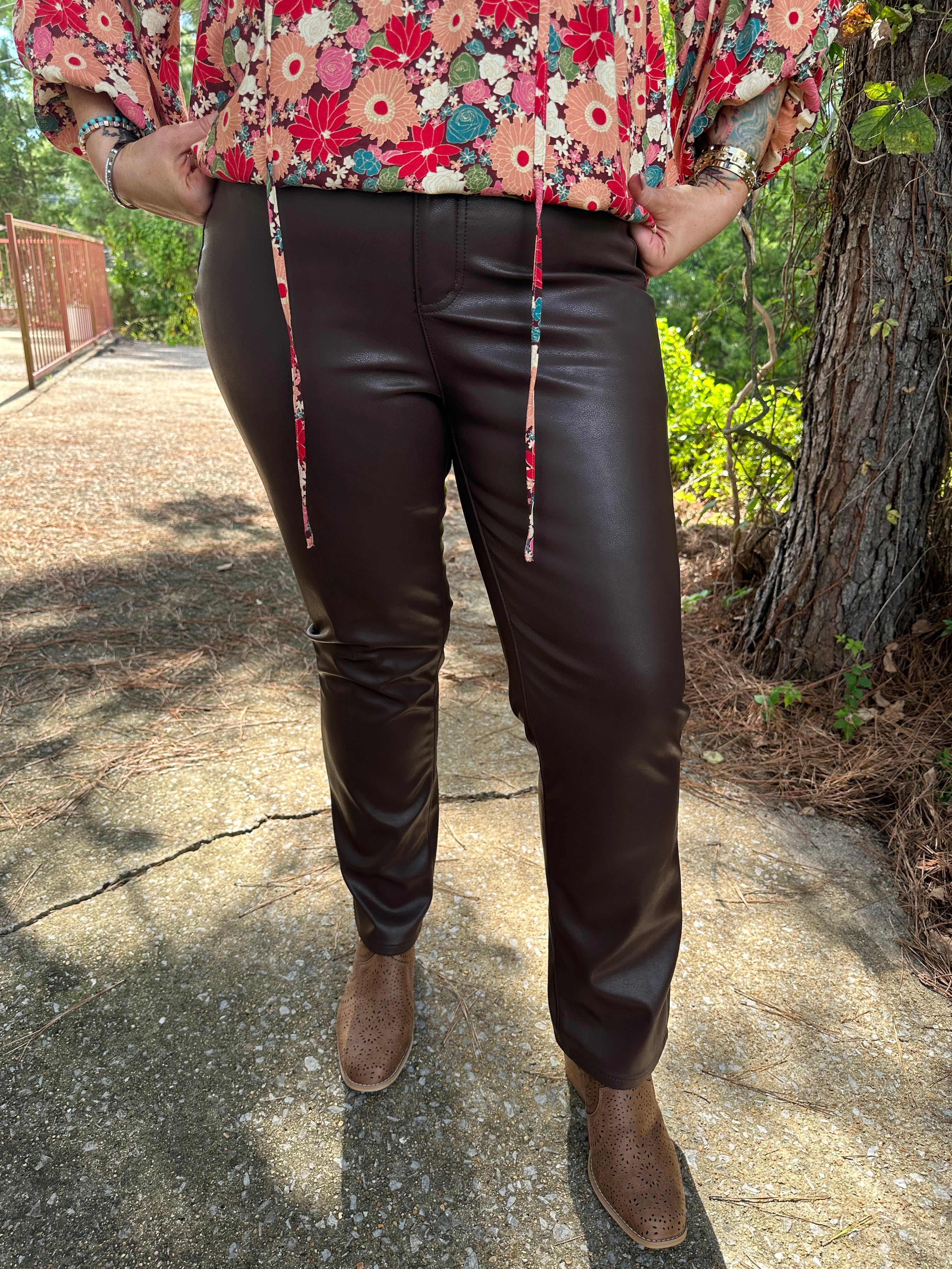 Womens brown leather pants judy blue